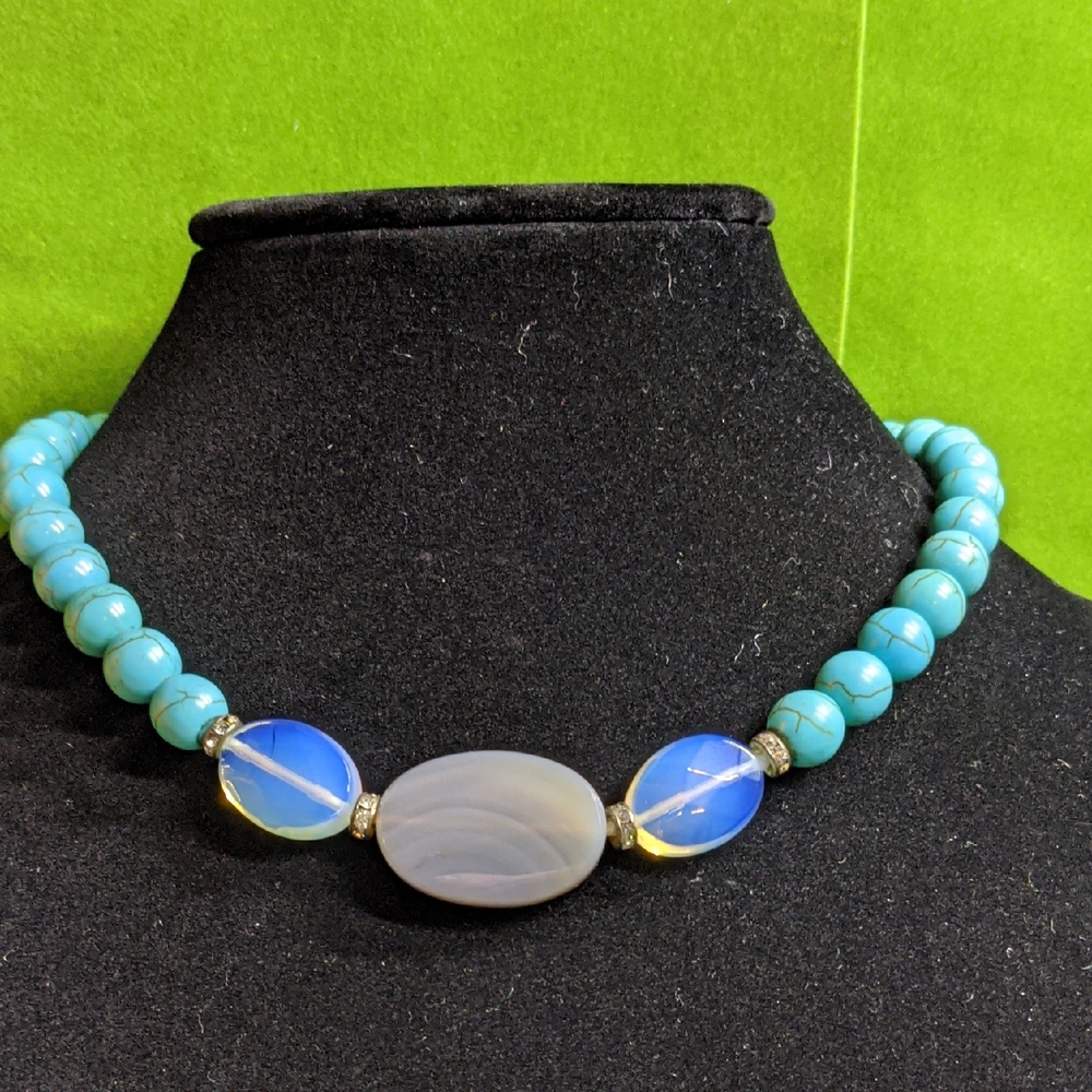 Kiam Family For Lia Sophia Faux Turquoise, Opalite, & Smoky Quartz Necklace